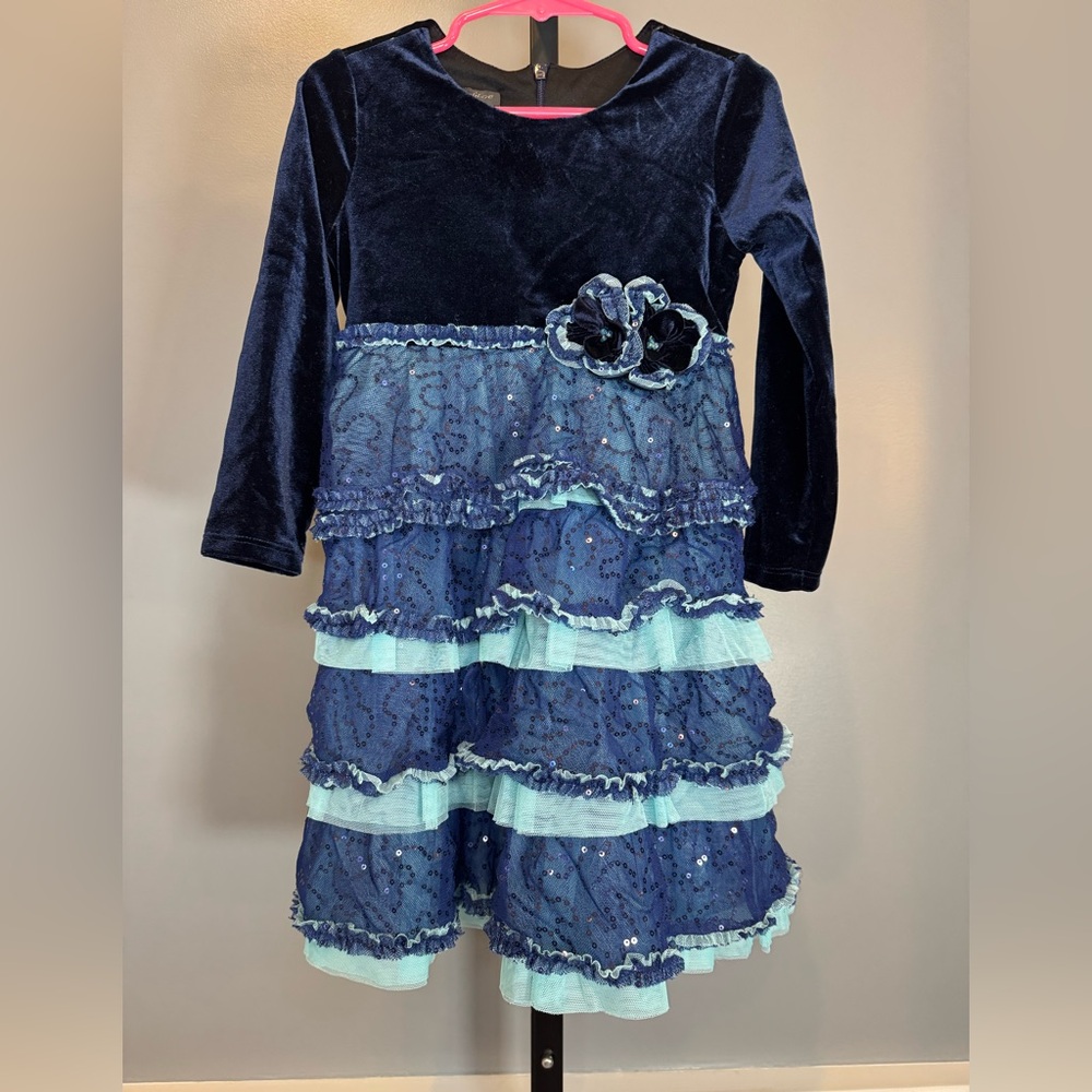 Isobella and Chloe Girls Navy Velour And Sequin Embellished Dress Sze 3T